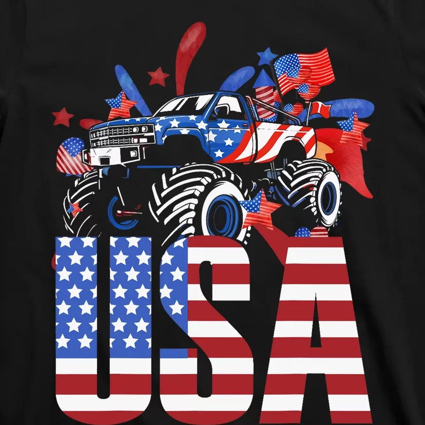 Monster Truck Boy USA American Flag July 4th T-Shirt