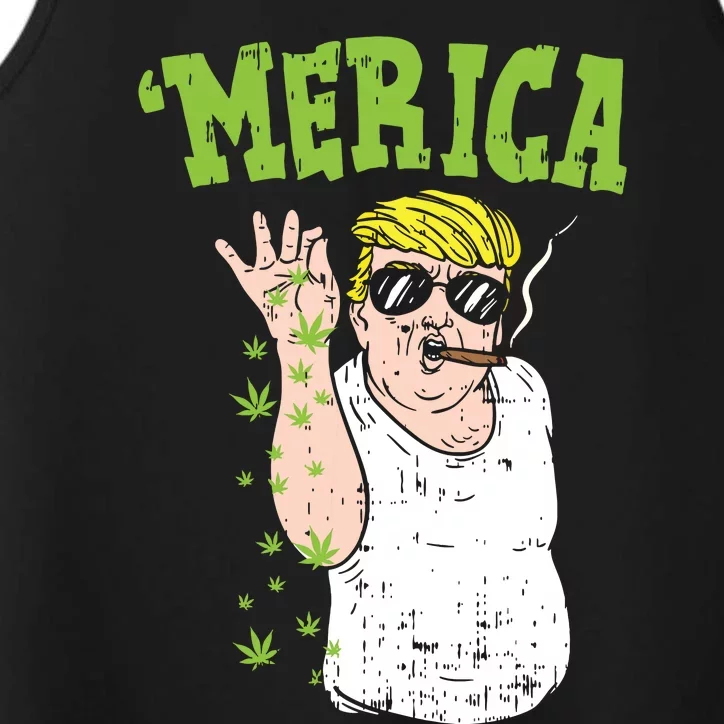 Merica Trump Bae Smoking Weed Cannabis Funny 420 Stoner Gift Performance Tank