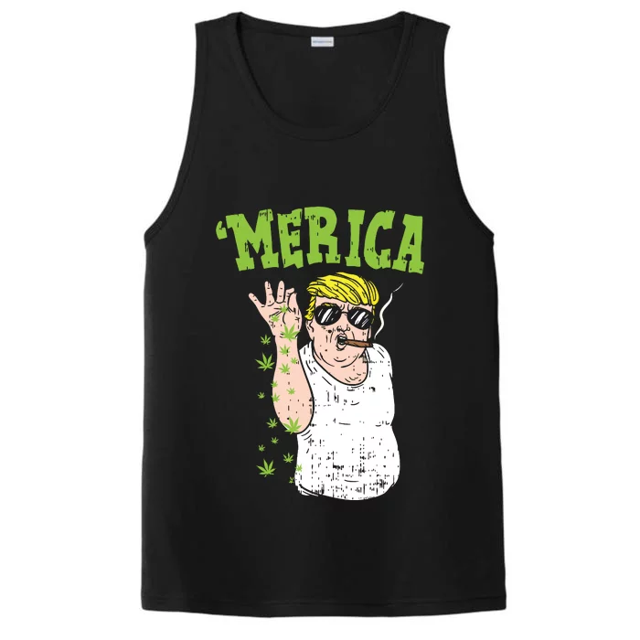 Merica Trump Bae Smoking Weed Cannabis Funny 420 Stoner Gift Performance Tank