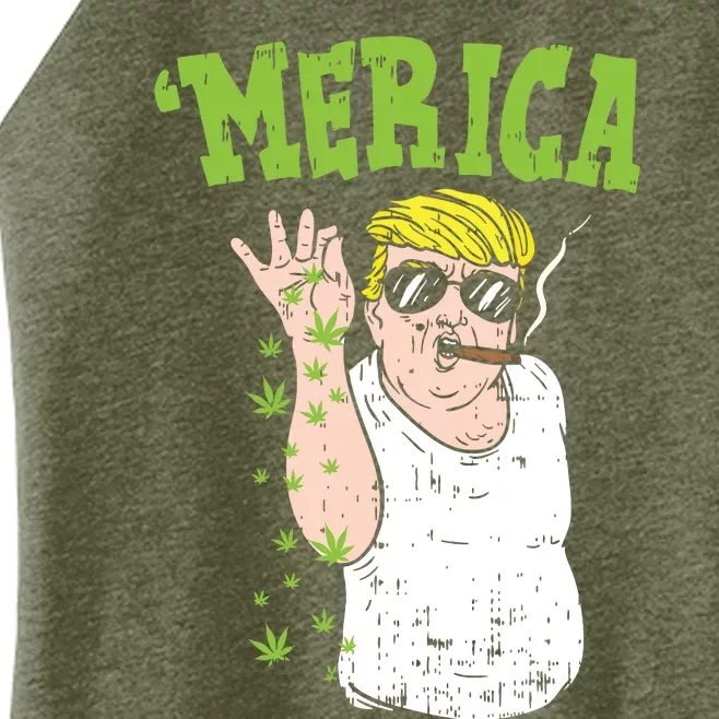 Merica Trump Bae Smoking Weed Cannabis Funny 420 Stoner Gift Women’s Perfect Tri Rocker Tank