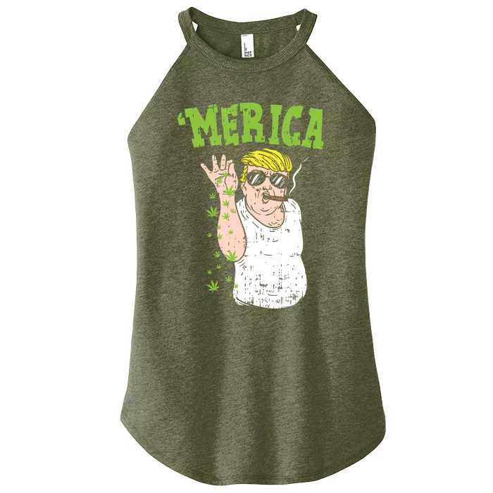 Merica Trump Bae Smoking Weed Cannabis Funny 420 Stoner Gift Women’s Perfect Tri Rocker Tank