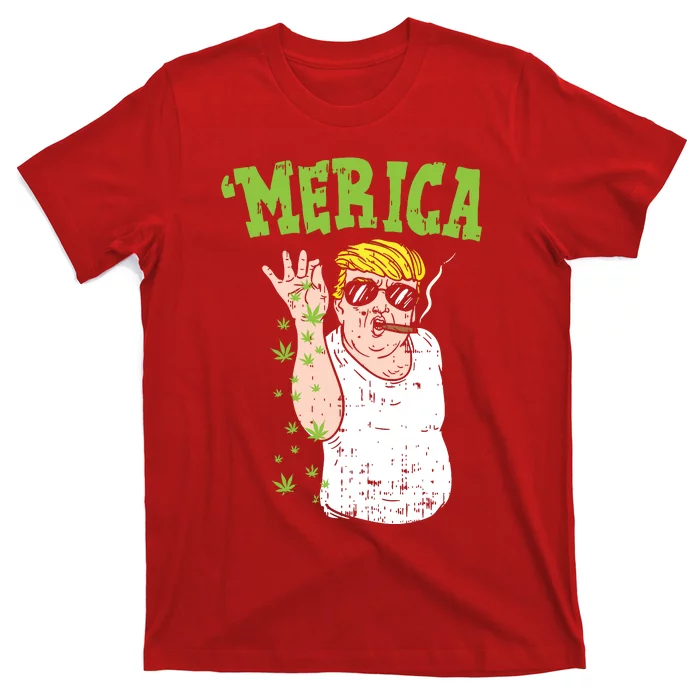 Merica Trump Bae Smoking Weed Cannabis Funny 420 Stoner Gift T-Shirt