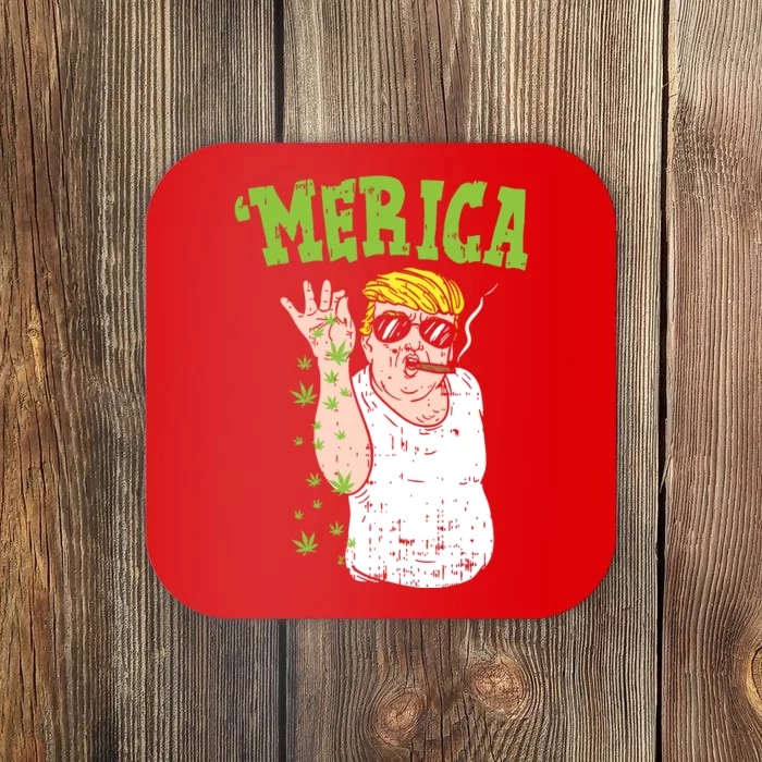 Merica Trump Bae Smoking Weed Cannabis Funny 420 Stoner Gift Coaster