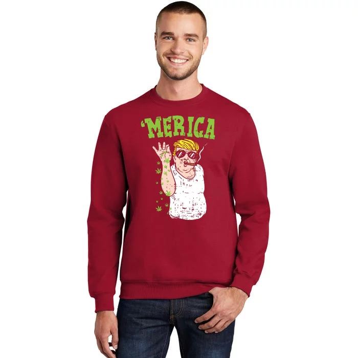 Merica Trump Bae Smoking Weed Cannabis Funny 420 Stoner Gift Tall Sweatshirt