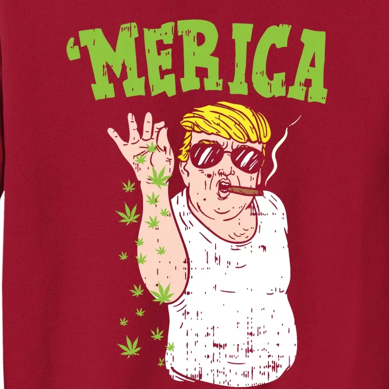 Merica Trump Bae Smoking Weed Cannabis Funny 420 Stoner Gift Tall Sweatshirt