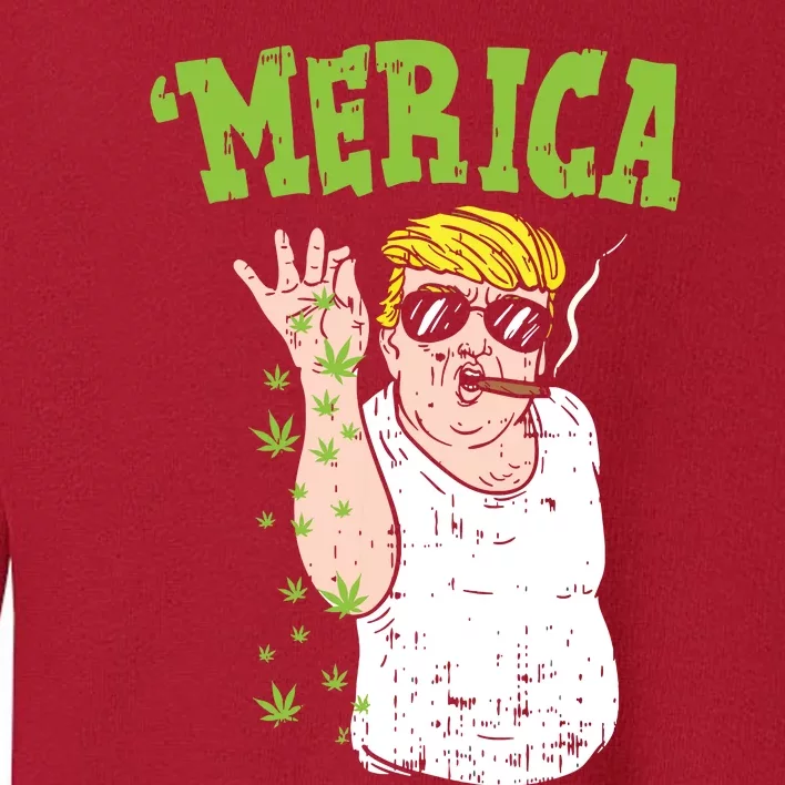 Merica Trump Bae Smoking Weed Cannabis Funny 420 Stoner Gift Toddler Sweatshirt