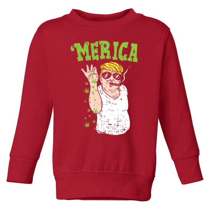 Merica Trump Bae Smoking Weed Cannabis Funny 420 Stoner Gift Toddler Sweatshirt