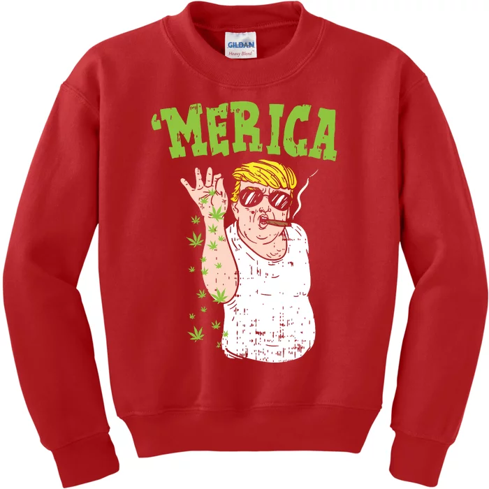 Merica Trump Bae Smoking Weed Cannabis Funny 420 Stoner Gift Kids Sweatshirt