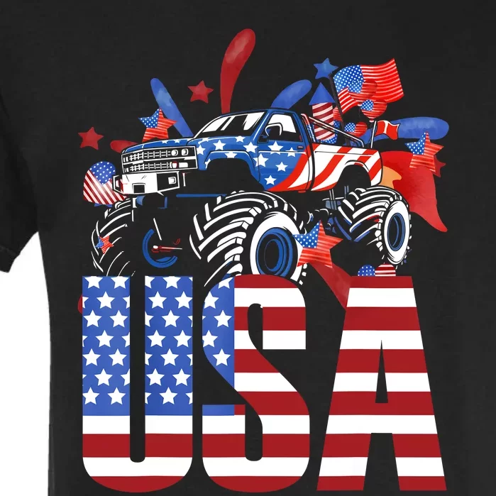 Monster Truck Boy USA American Flag July 4th Garment-Dyed Heavyweight T-Shirt