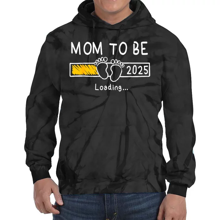 Mom To Be 2025 Loading Mom Est 2025 Promoted To Mommy Tie Dye Hoodie