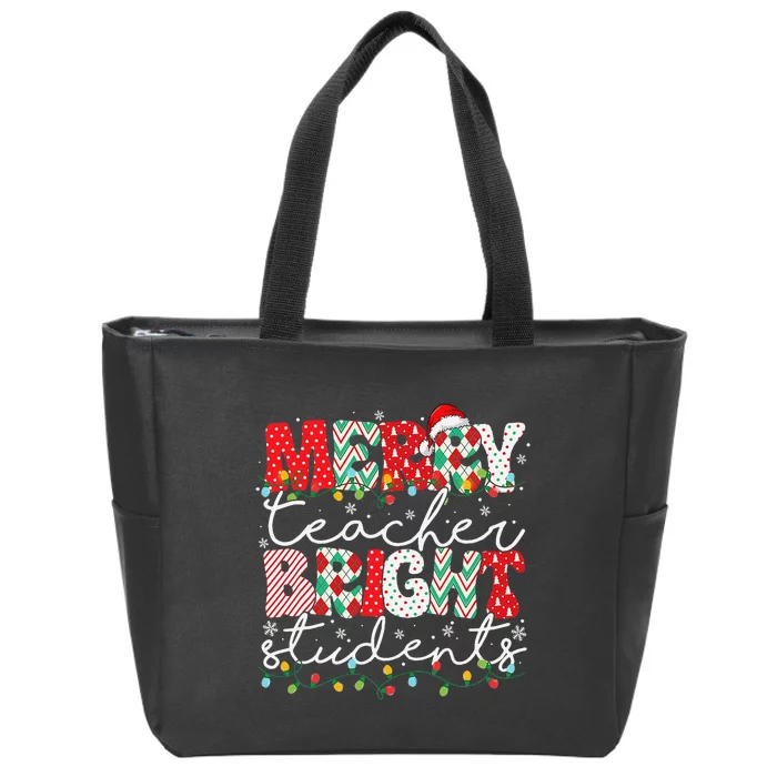 Merry Teacher Bright Students Teacher Christmas Ornaments Zip Tote Bag