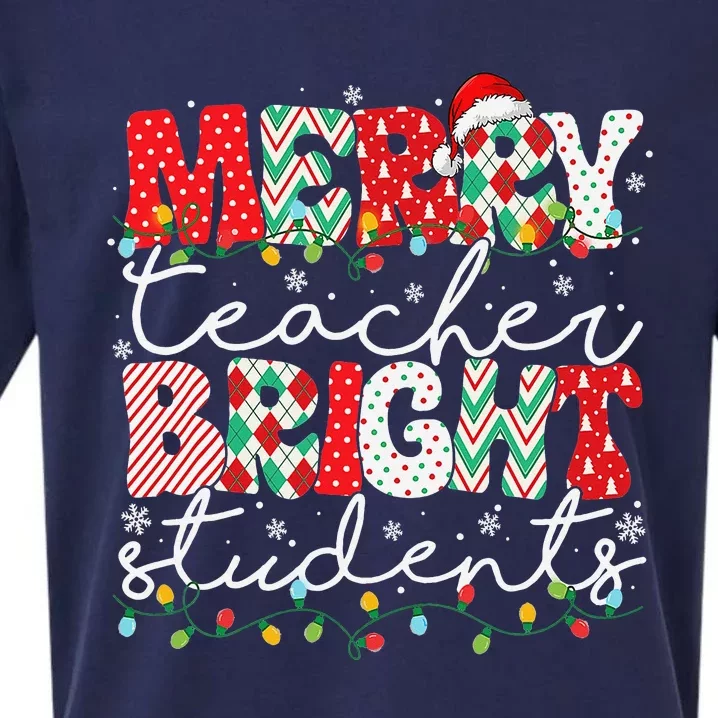 Merry Teacher Bright Students Teacher Christmas Ornaments Sueded Cloud Jersey T-Shirt