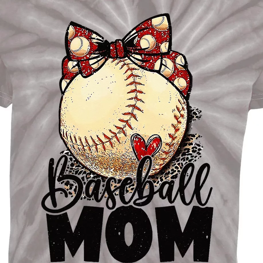 Mama Tball Baseball Mom Leopard Messy Bun Kids Tie-Dye T-Shirt