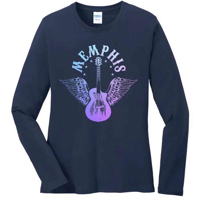 Memphis Tennessee Blues Country Music Guitar Player Vintage Ladies Long Sleeve Shirt