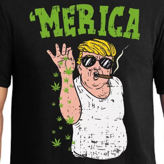 Merica Trump Bae Smoking Weed Cannabis Funny 420 Stoner Gift Pajama Set