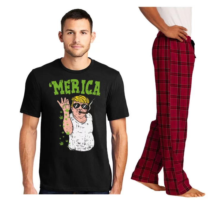 Merica Trump Bae Smoking Weed Cannabis Funny 420 Stoner Gift Pajama Set