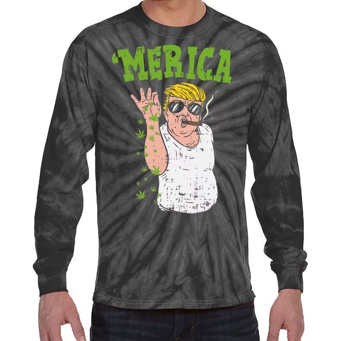 Merica Trump Bae Smoking Weed Cannabis Funny 420 Stoner Gift Tie-Dye Long Sleeve Shirt