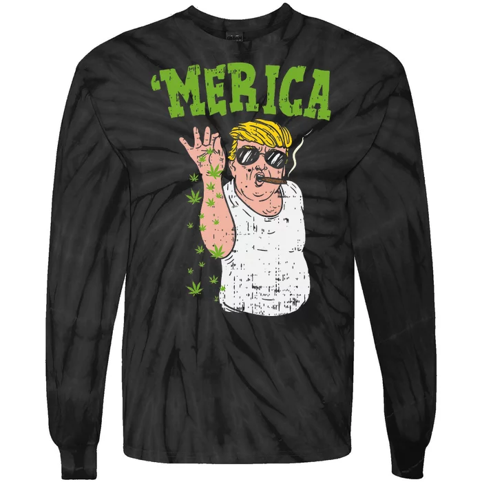 Merica Trump Bae Smoking Weed Cannabis Funny 420 Stoner Gift Tie-Dye Long Sleeve Shirt