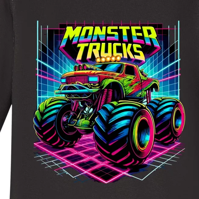 Monster Truck Birthday Party Retro Monster Trucks Lover Baby Long Sleeve Bodysuit