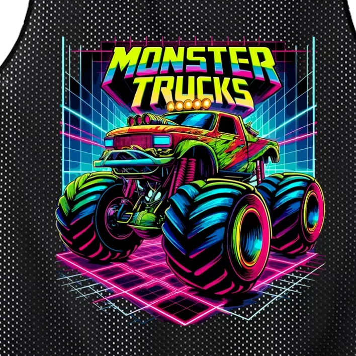 Monster Truck Birthday Party Retro Monster Trucks Lover Mesh Reversible Basketball Jersey Tank