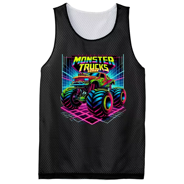 Monster Truck Birthday Party Retro Monster Trucks Lover Mesh Reversible Basketball Jersey Tank