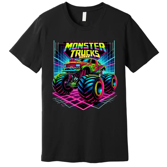 Monster Truck Birthday Party Retro Monster Trucks Lover Premium T-Shirt