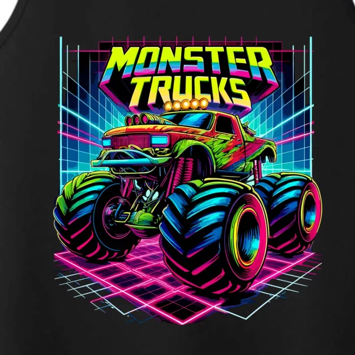 Monster Truck Birthday Party Retro Monster Trucks Lover Performance Tank