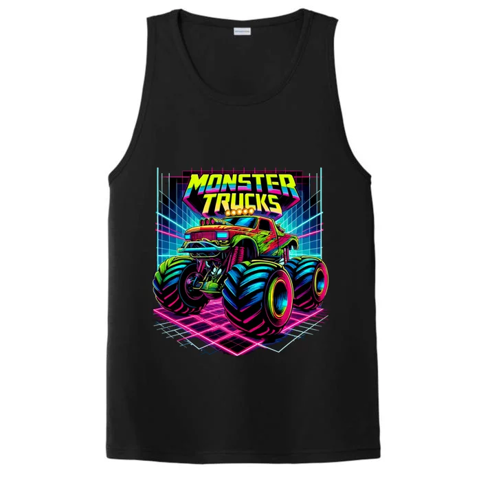 Monster Truck Birthday Party Retro Monster Trucks Lover Performance Tank