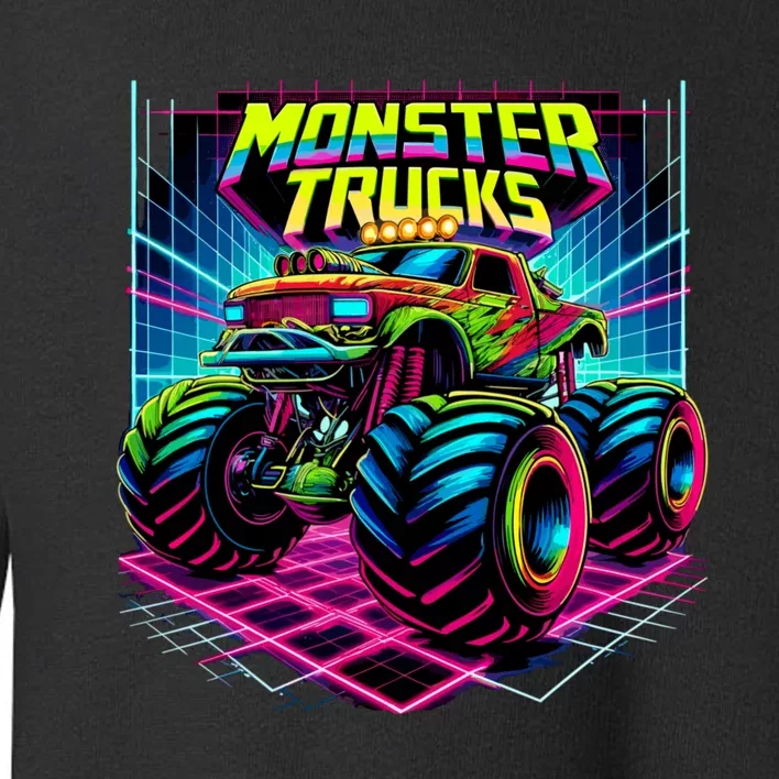 Monster Truck Birthday Party Retro Monster Trucks Lover Toddler Sweatshirt