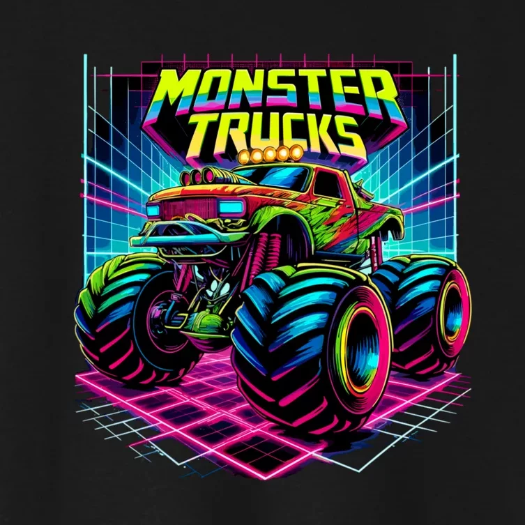 Monster Truck Birthday Party Retro Monster Trucks Lover Women's Crop Top Tee