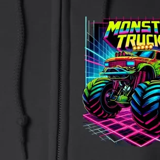 Monster Truck Birthday Party Retro Monster Trucks Lover Full Zip Hoodie