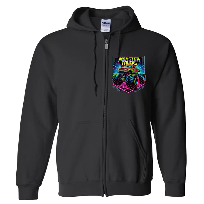 Monster Truck Birthday Party Retro Monster Trucks Lover Full Zip Hoodie