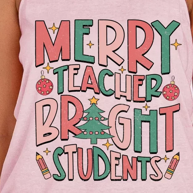 Merry Teacher Bright Student Christmas Vibes Love Teacher Gift Women's Knotted Racerback Tank