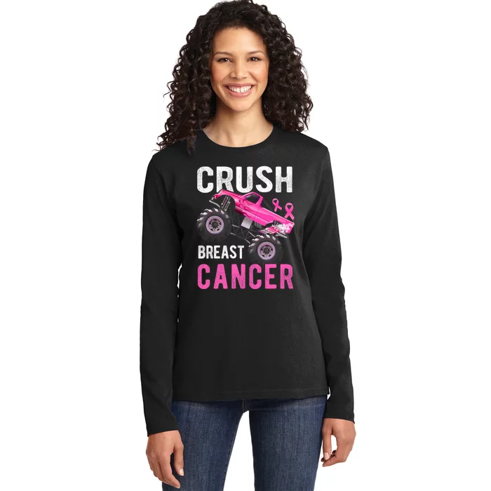 Monster Truck Breast Cancer Awareness Ladies Long Sleeve Shirt