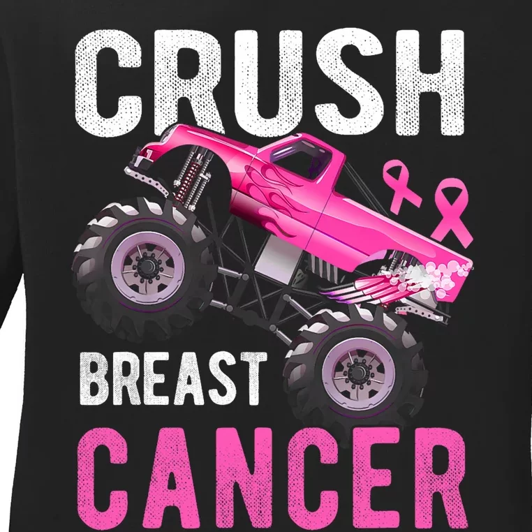 Monster Truck Breast Cancer Awareness Ladies Long Sleeve Shirt