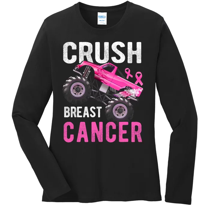 Monster Truck Breast Cancer Awareness Ladies Long Sleeve Shirt