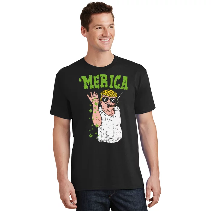 Merica Trump Bae Smoking Weed Cannabis Funny 420 Stoner Gift T-Shirt