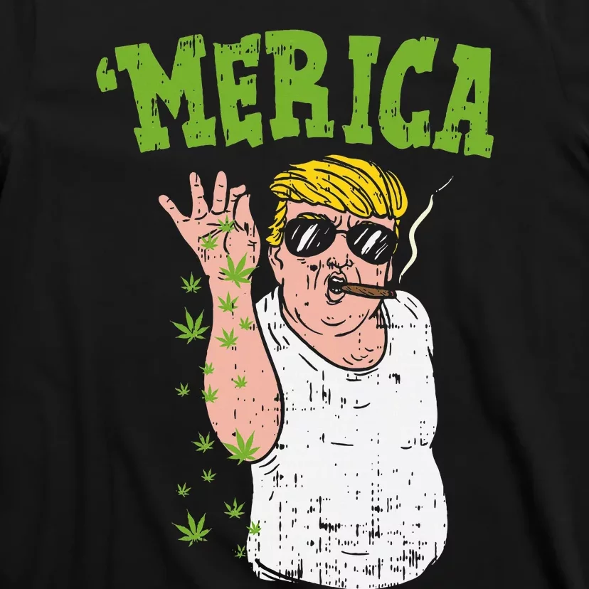 Merica Trump Bae Smoking Weed Cannabis Funny 420 Stoner Gift T-Shirt