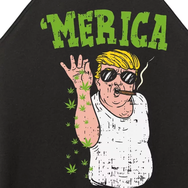 Merica Trump Bae Smoking Weed Cannabis Funny 420 Stoner Gift Women’s Perfect Tri Rocker Tank