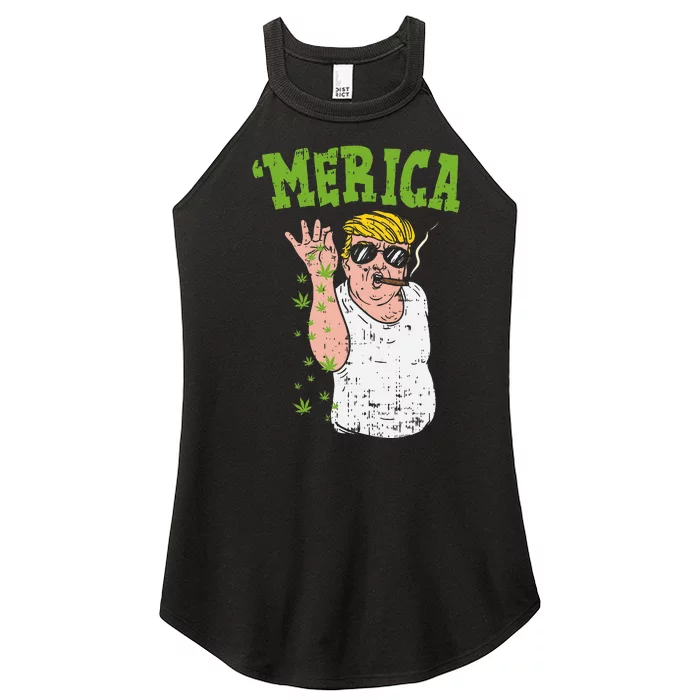 Merica Trump Bae Smoking Weed Cannabis Funny 420 Stoner Gift Women’s Perfect Tri Rocker Tank