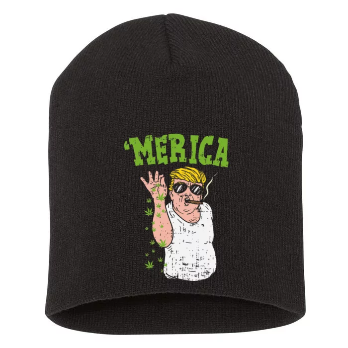 Merica Trump Bae Smoking Weed Cannabis Funny 420 Stoner Gift Short Acrylic Beanie