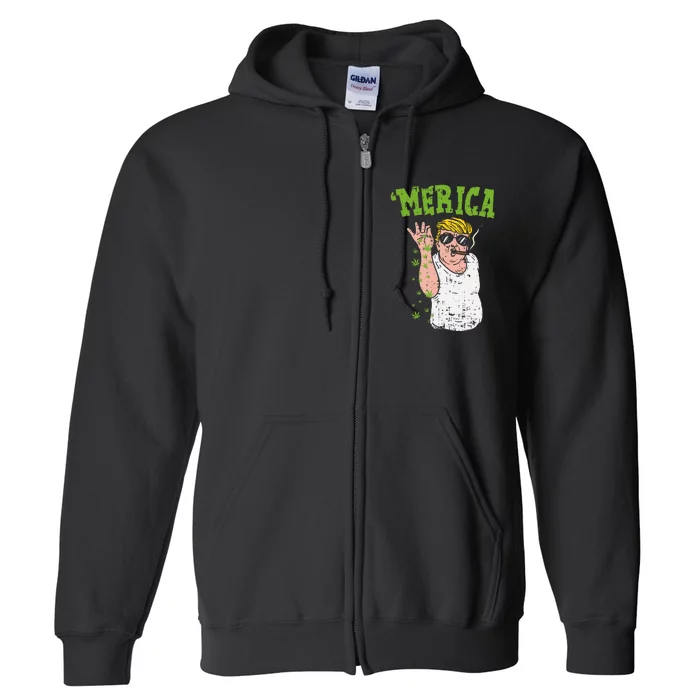 Merica Trump Bae Smoking Weed Cannabis Funny 420 Stoner Gift Full Zip Hoodie