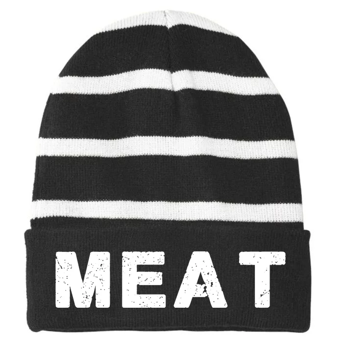 MEAT Tasty BBQ Food Funny Striped Beanie with Solid Band