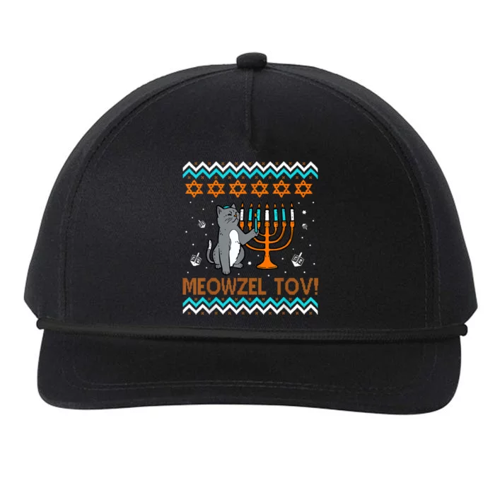 Meowzel Tov Black Cat Funny Hanukkah Chanukah Snapback Five-Panel Rope Hat