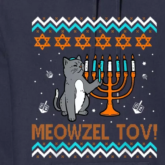 Meowzel Tov Black Cat Funny Hanukkah Chanukah Premium Hoodie