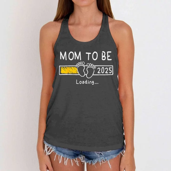 Mom To Be 2025 Loading Mom Est 2025 Promoted To Mommy Women's Knotted Racerback Tank