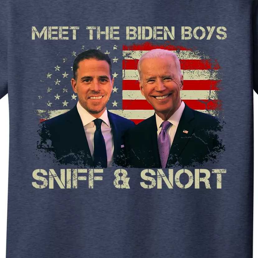 Meet The Biden Boys_ Sniff And Snort Funny Quote America Flag T-Shirt