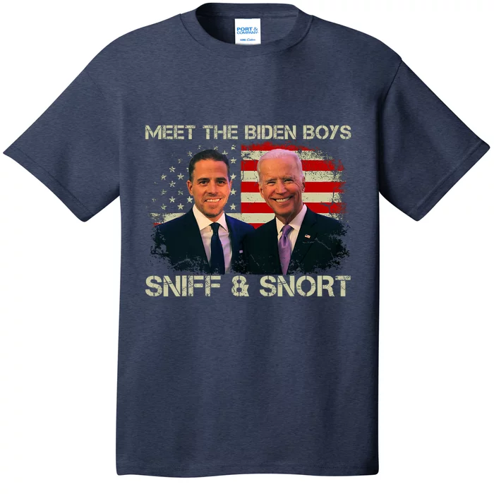 Meet The Biden Boys_ Sniff And Snort Funny Quote America Flag T-Shirt