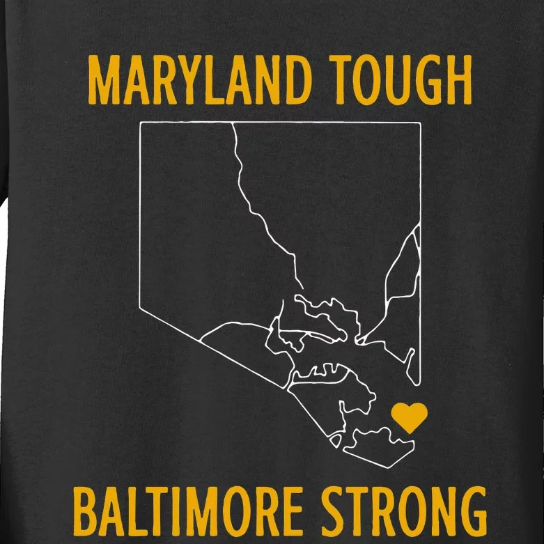 Maryland Tough Baltimore Strong Black Kids Long Sleeve Shirt