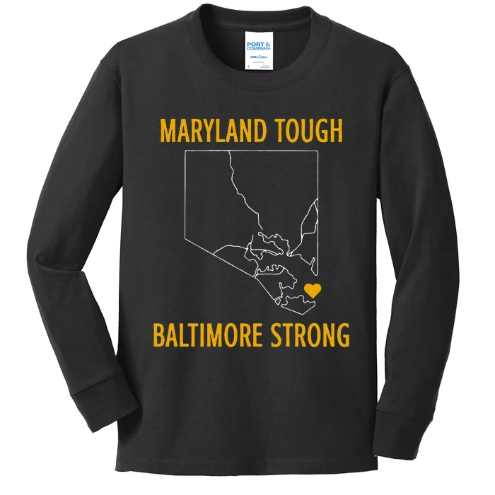 Maryland Tough Baltimore Strong Black Kids Long Sleeve Shirt